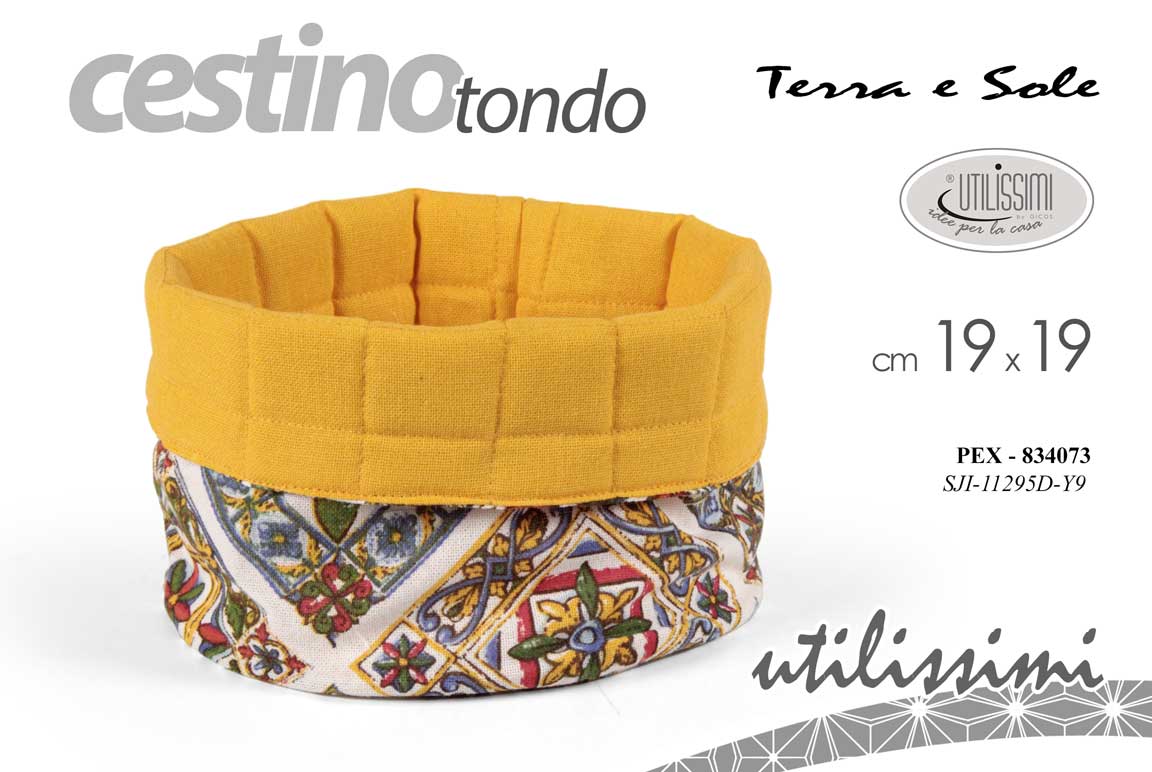 8025569834073 Cestino tondo cesto cesta pane portapane giallo terra sole sicilia tessuto 19cm - immagine 1