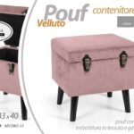 POUF CONTENITORE POGGIAPIEDI SGABELLO POUFF VELLUTO LEGNO ROSA 40*33*40 CM