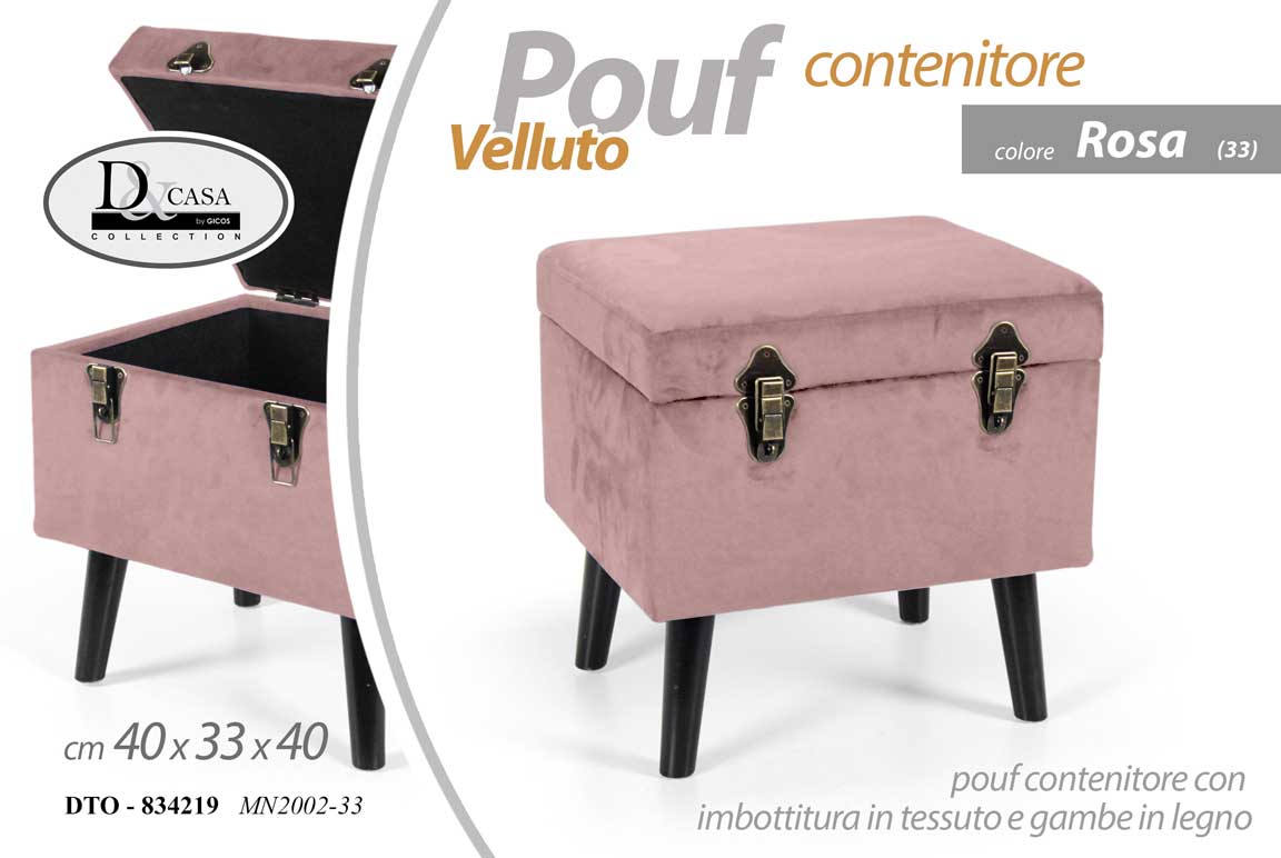 8025569834219 POUF CONTENITORE POGGIAPIEDI SGABELLO POUFF VELLUTO LEGNO ROSA 40*33*40 CM - immagine 1