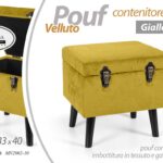 POUF CONTENITORE POGGIAPIEDI SGABELLO POUFF VELLUTO LEGNO GIALLO ORO 40*33*40 CM