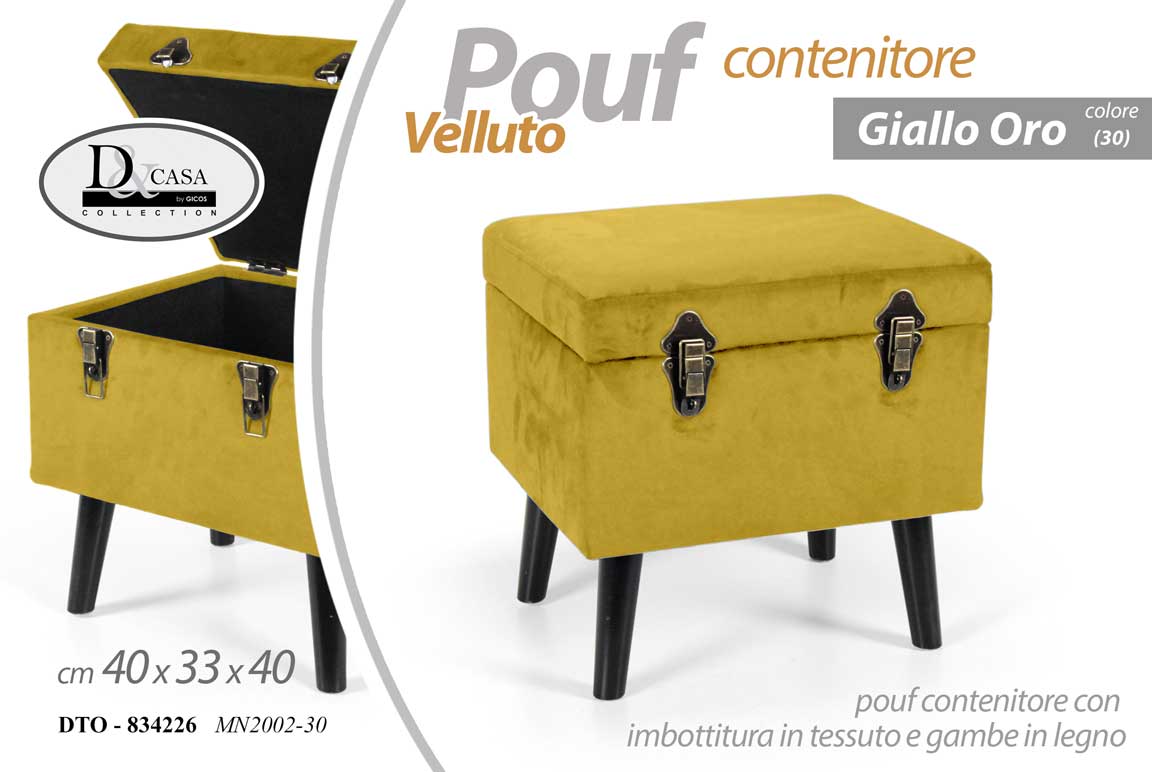 8025569834226 POUF CONTENITORE POGGIAPIEDI SGABELLO POUFF VELLUTO LEGNO GIALLO ORO 40*33*40 CM - immagine 1