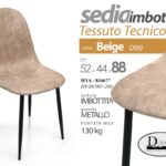 SEDIA METALLO SEDUTA IMBOTTITA Design MODERNA TESSUTO TECNICO BEIGE 52*44*88 cm