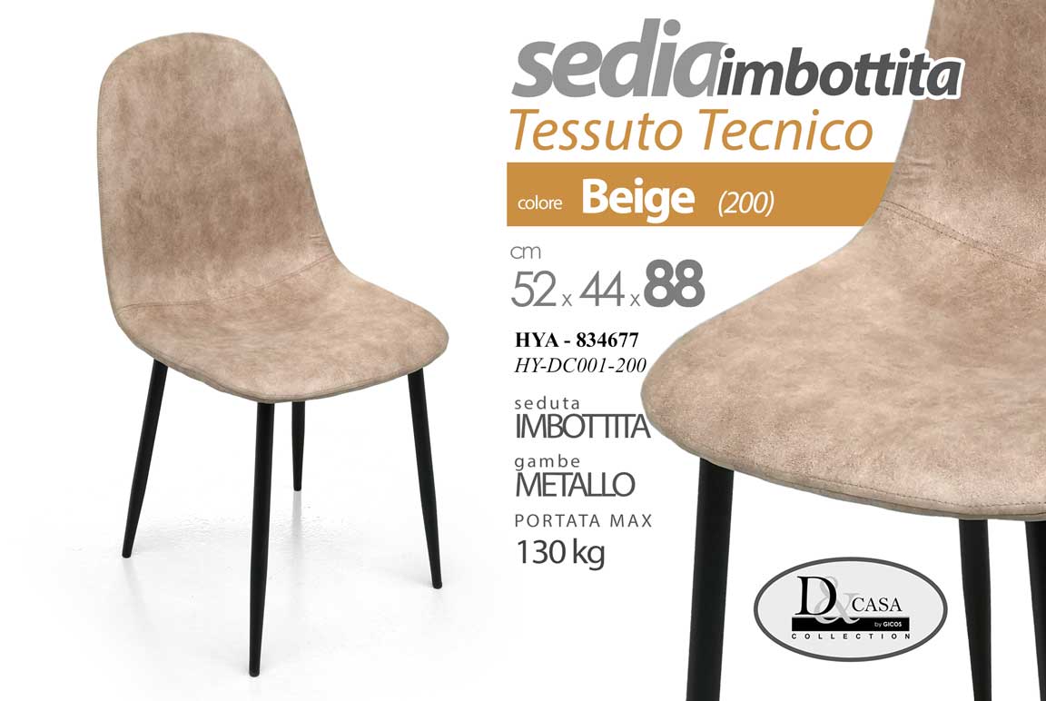 8025569834677 SEDIA METALLO SEDUTA IMBOTTITA Design MODERNA TESSUTO TECNICO BEIGE 52*44*88 cm - immagine 1