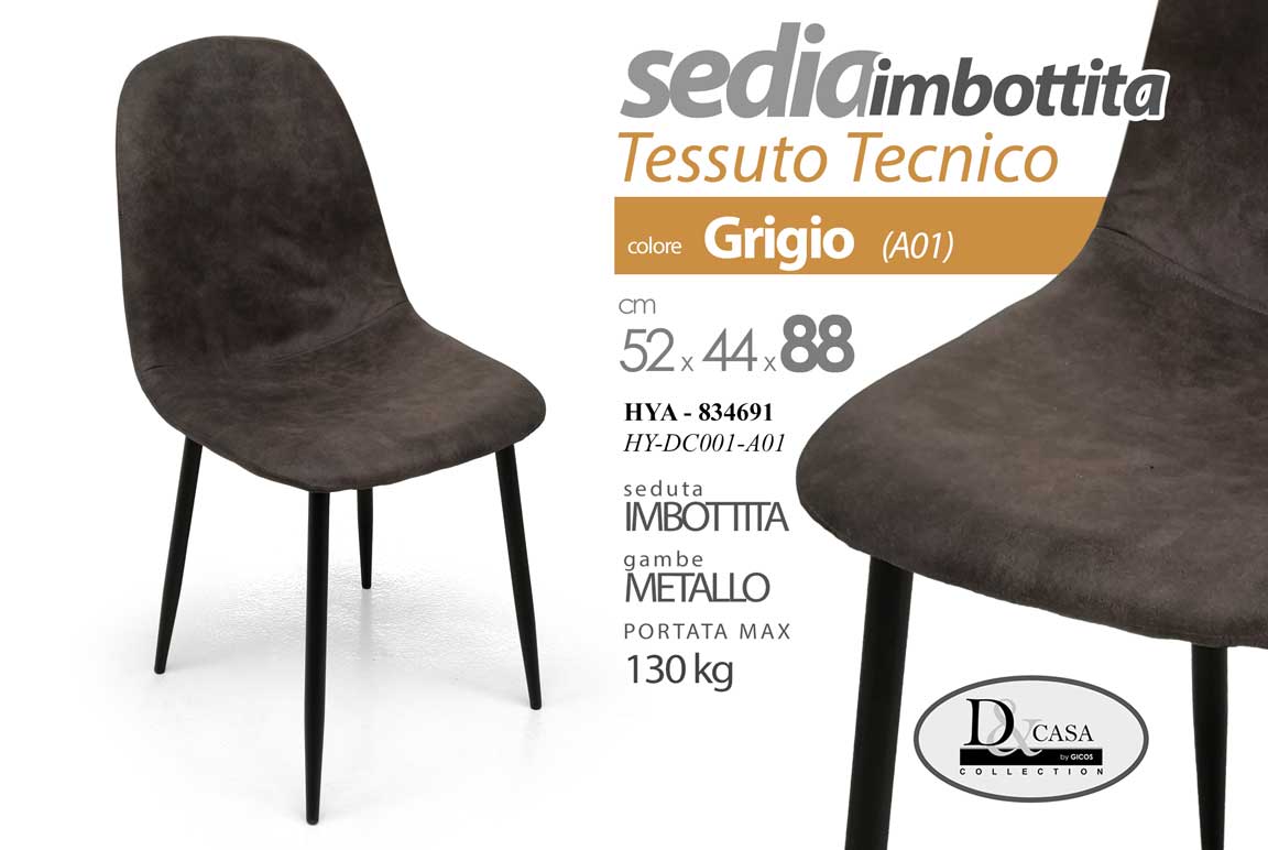 8025569834691 SEDIA METALLO SALOTTO PRANZO IMBOTTITA Design MODERNA GRIGIO 52*44*88 cm - immagine 1
