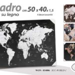 QUADRO PARETE TELA STAMPA SU LEGNO CASA UFFICIO NEGOZIO CARTINE MONDO 40*50 CM
