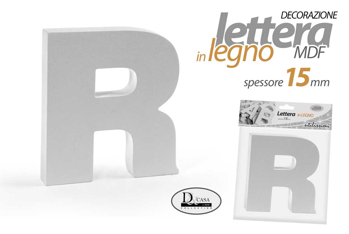 8025569835353 LETTERA R LEGNO TAVOLO MURO MDF BIANCO ALFABETO DECORAZIONE FRASE FRASI 15 cm - immagine 1