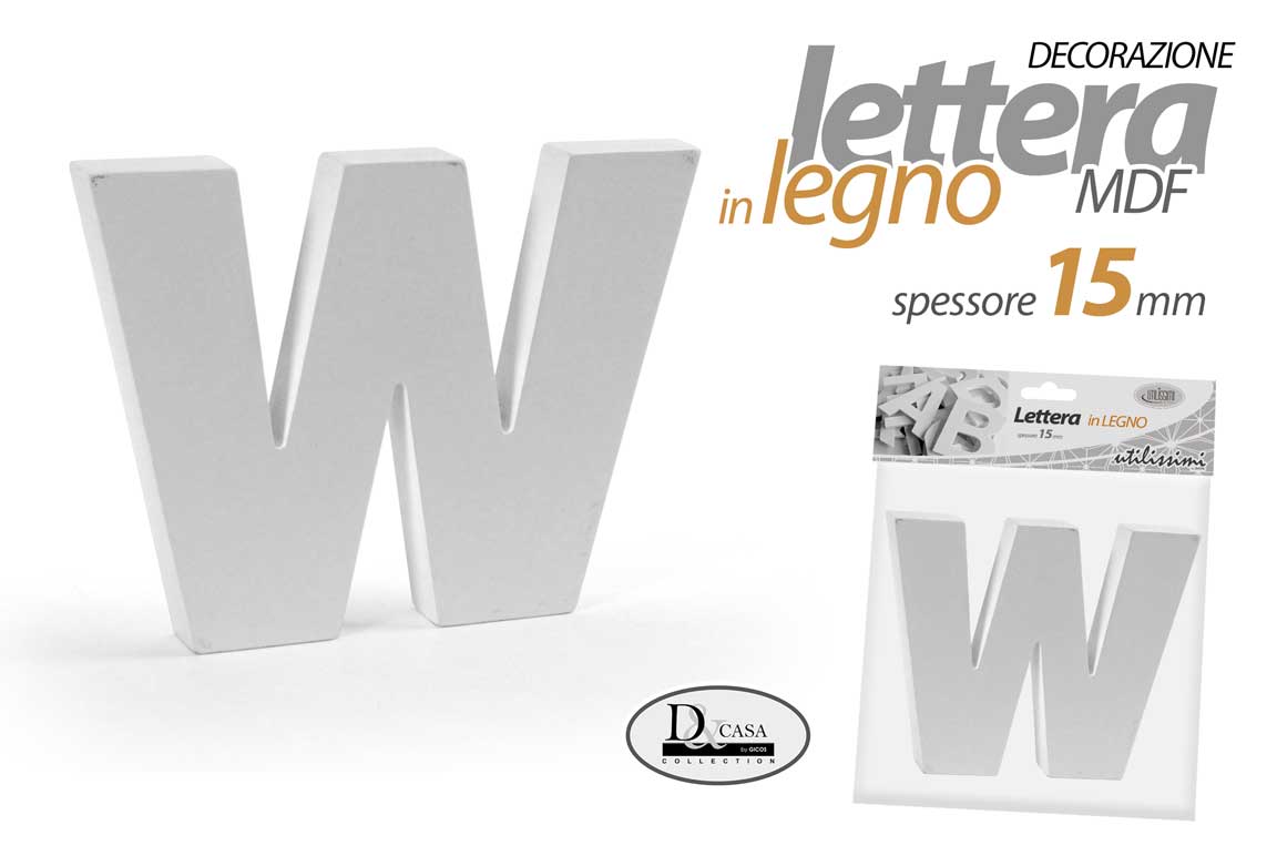 8025569835407 LETTERA W LEGNO TAVOLO MURO MDF BIANCO ALFABETO DECORAZIONE FRASE FRASI 15 cm - immagine 1