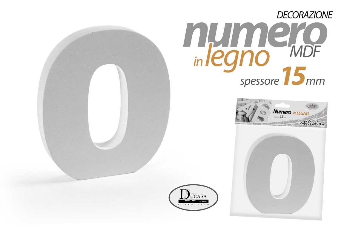 8025569835735 NUMERO ZERO 0 DECORAZIONE LETTERA COMPOSIZIONE FRASE LEGNO MDF BIANCO 10*9cm - immagine 1