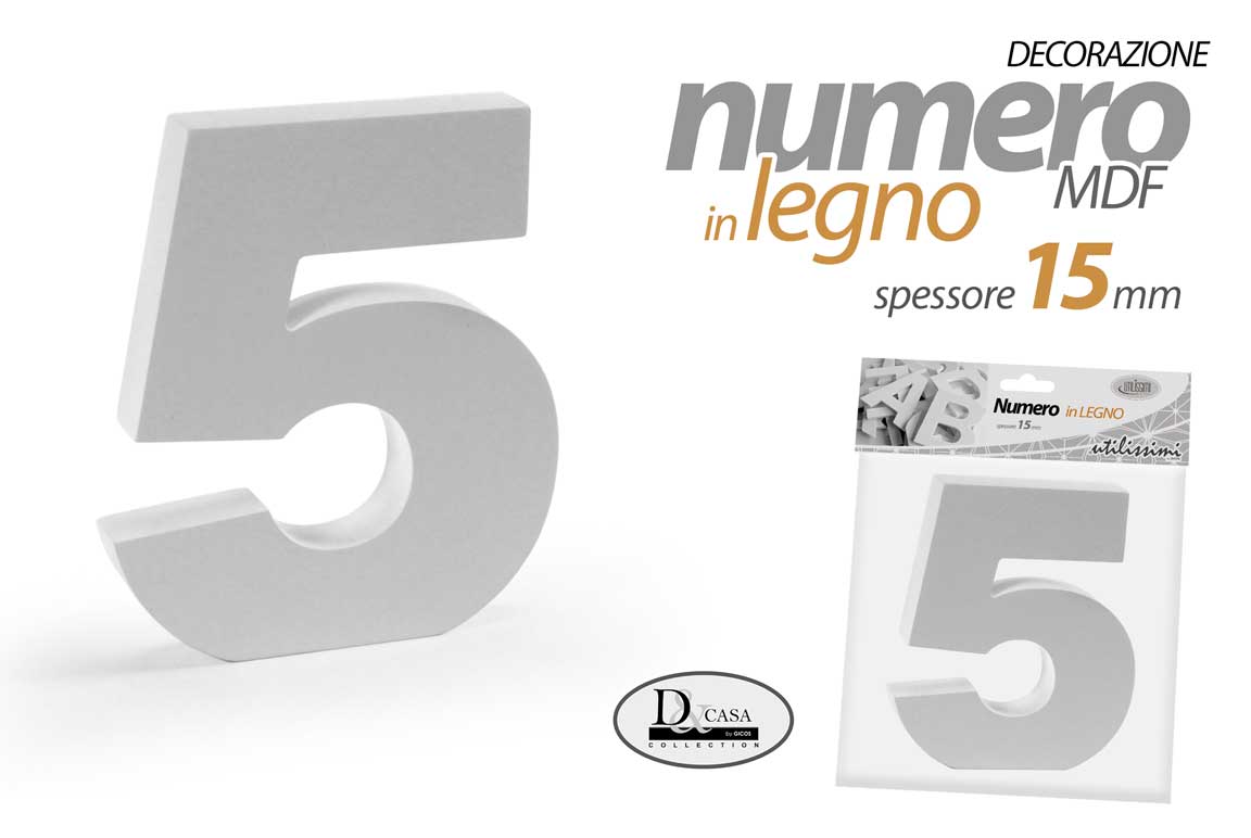 8025569835797 NUMERO 5 CINQUE LEGNO MDF BIANCO DECORAZIONE TAVOLO COMPOSIZIONE FRASE 10 cm - immagine 1