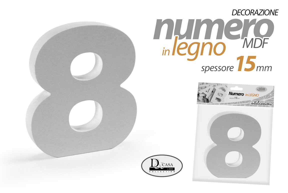 8025569835827 NUMERO 8 OTTO LEGNO MDF BIANCO DECORAZIONE TAVOLO COMPOSIZIONE FRASE 10 cm - immagine 1