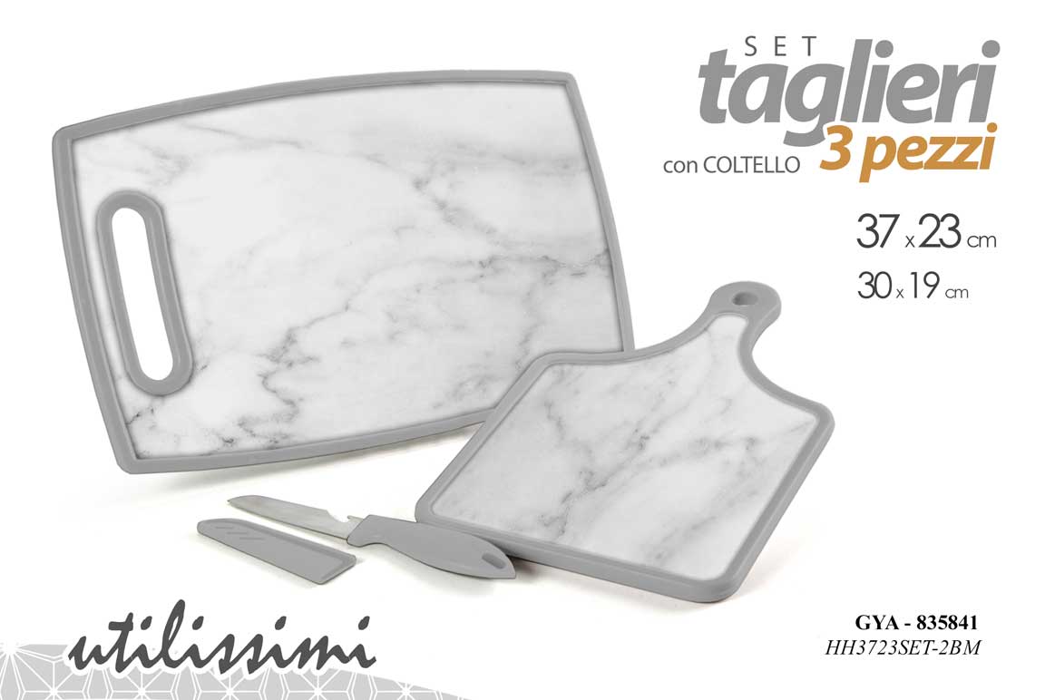 8025569835841 Set 2 taglieri cucina con coltello verdura carne salvaspazio acril marm 37x23 cm - immagine 1