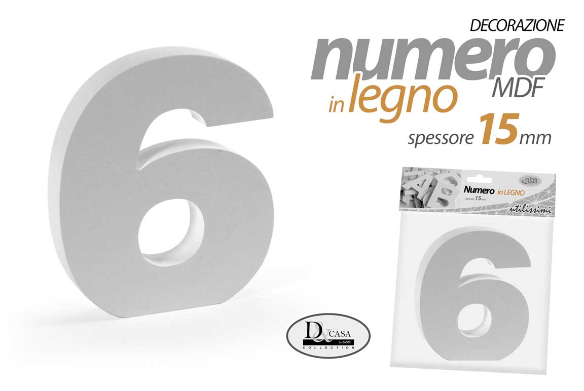 8025569835957 NUMERO 6 SEI LEGNO MDF BIANCO DECORAZIONE TAVOLO COMPOSIZIONE FRASE 15 cm - immagine 1