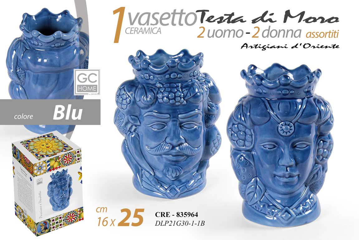 8025569835964 VASO TESTA DI MORO UOMO DONNA STIL SICILIA CENTROTAVOLA MEDITERRANEO 25cm - immagine 1