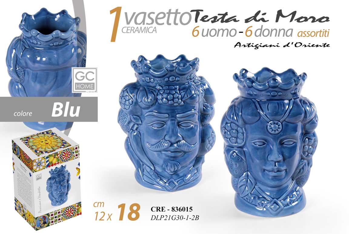 8025569836015 VASO TESTA DI MORO UOMO DONNA STIL SICILIA CENTROTAVOLA MEDITERRANEO 18cm - immagine 1