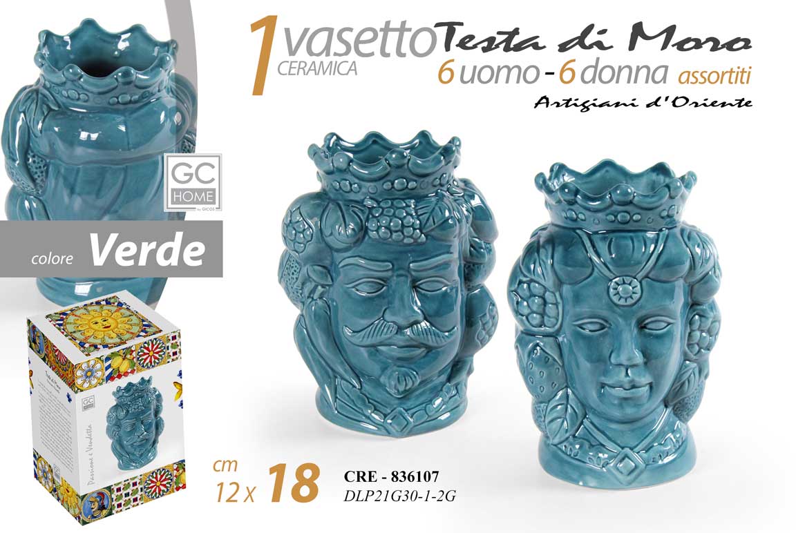 8025569836107 VASO TESTA DI MORO UOMO DONNA STIL SICILIA CENTROTAVOLA MEDITERRANEO 18cm - immagine 1