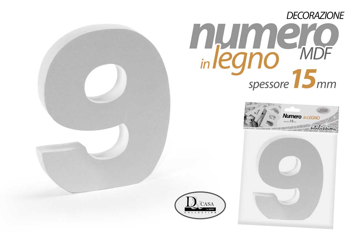 8025569836244 NUMERO 9 NOVE LEGNO MDF BIANCO DECORAZIONE TAVOLO COMPOSIZIONE FRASE 15 cm - immagine 1