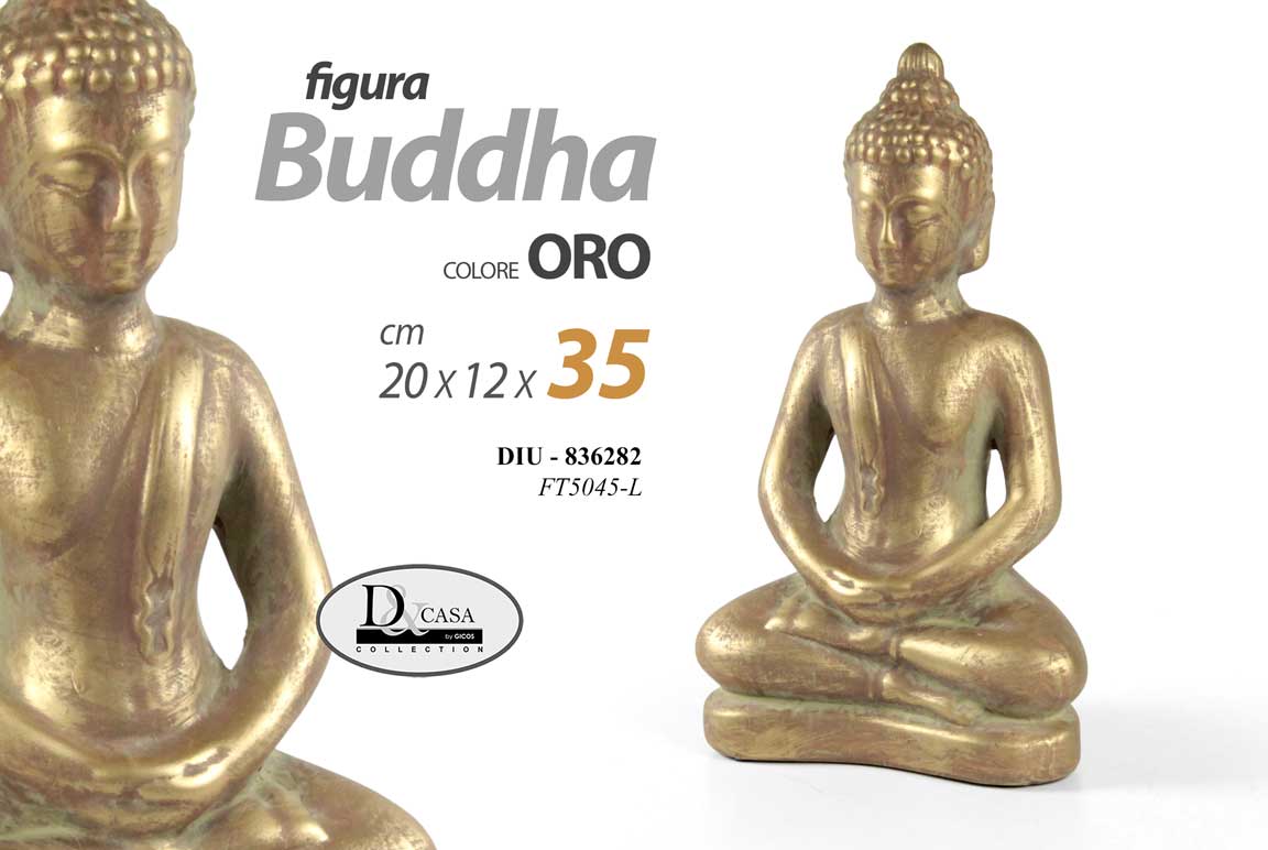8025569836282 BUDDHA BUDDA STATUA SEDUTO MEDITAZIONE CERAMICA ORO COLOR ORIENTALE CASA 35 CM - immagine 1