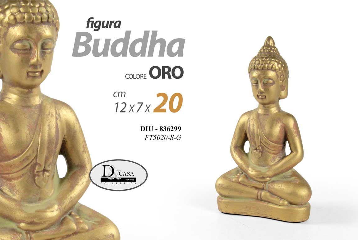 8025569836299 BUDDHA BUDDA STATUA SEDUTO MEDITAZIONE CERAMICA ORO COLOR ORIENTALE CASA 20 CM - immagine 1