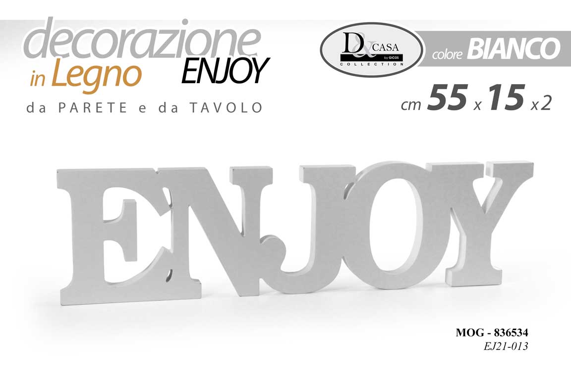 8025569836534 PANNELLO DA PARETE TAVOLO FRASE LEGNO CLASSICO MODERNO BIANCO ENJOY 55*15*2CM - immagine 1