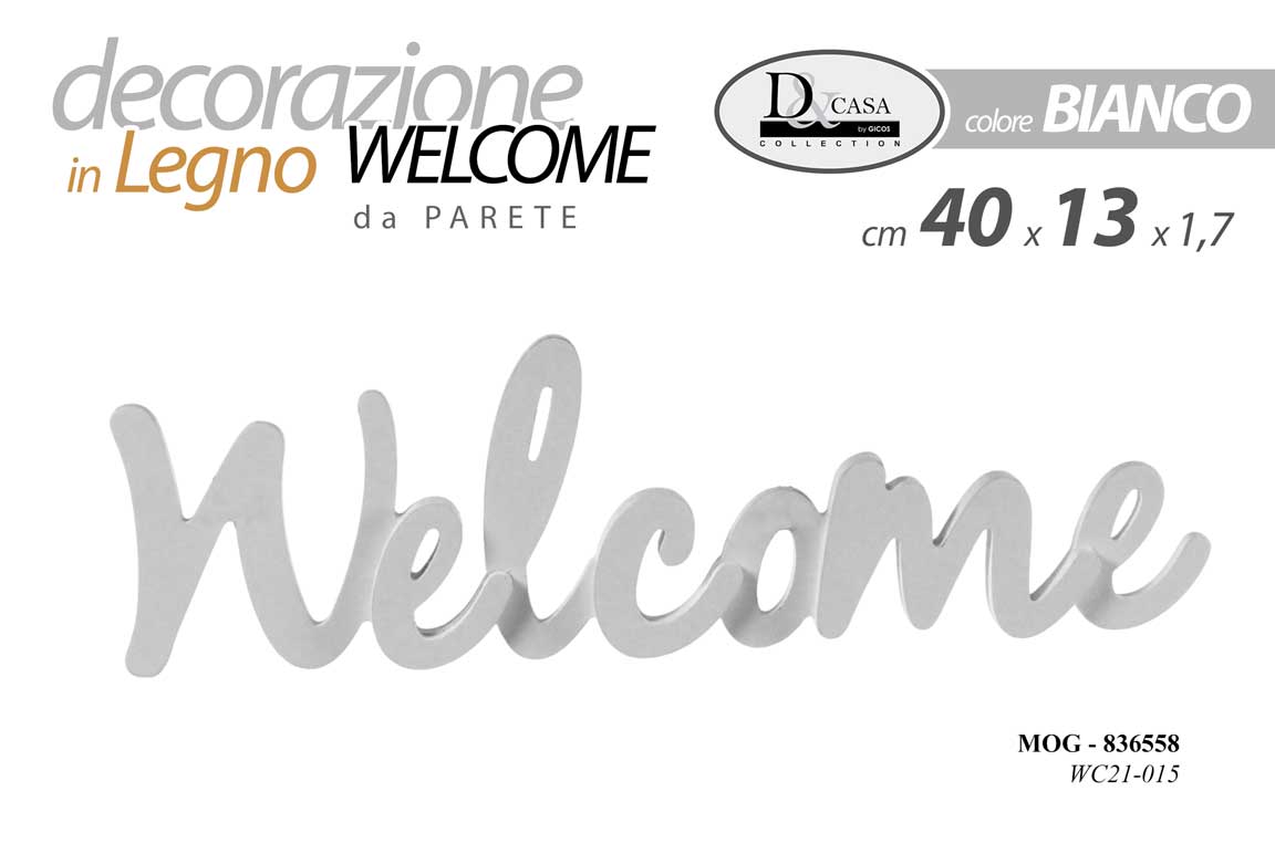 8025569836558 PANNELLO DA PARETE LEGNO CLASSICO MODERNO BIANCO DECORATIVO WELCOME 40*13 cm - immagine 1