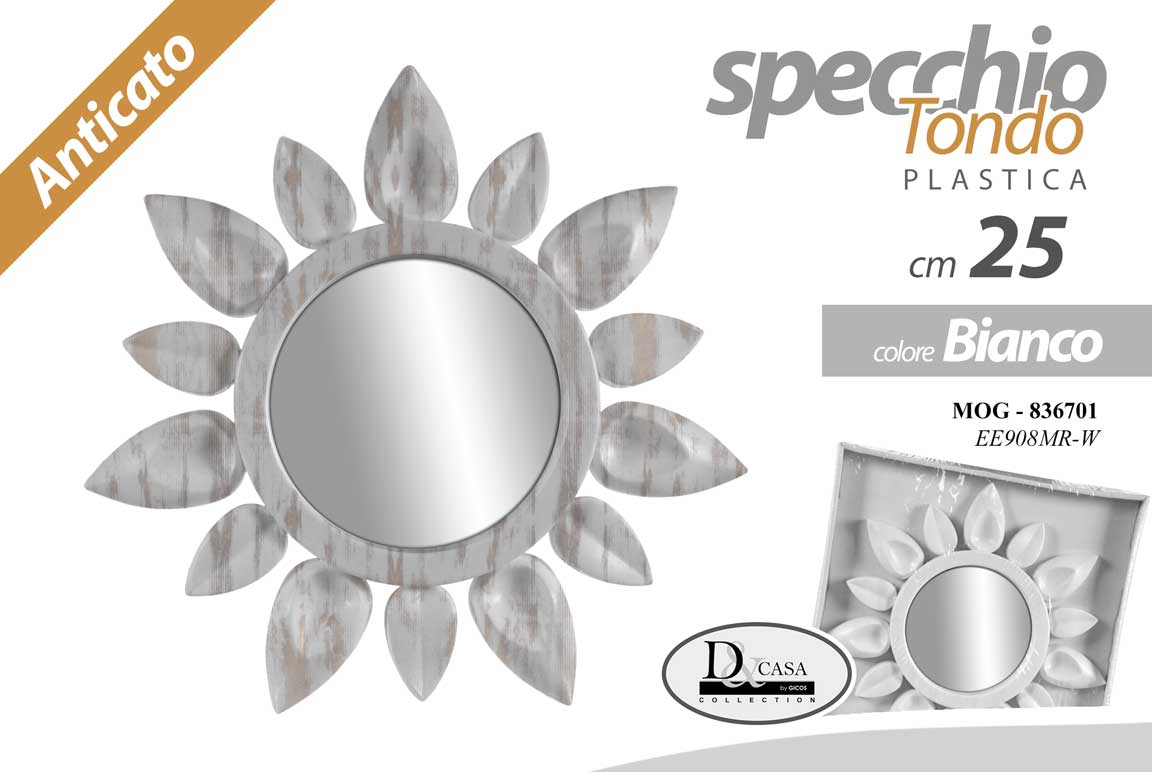 8025569836701 SPECCHIO BIANCO GIRASOLE FIORE ANTICATO PARETE MOBILI ARMADIO BAGNO 25 CM - immagine 1