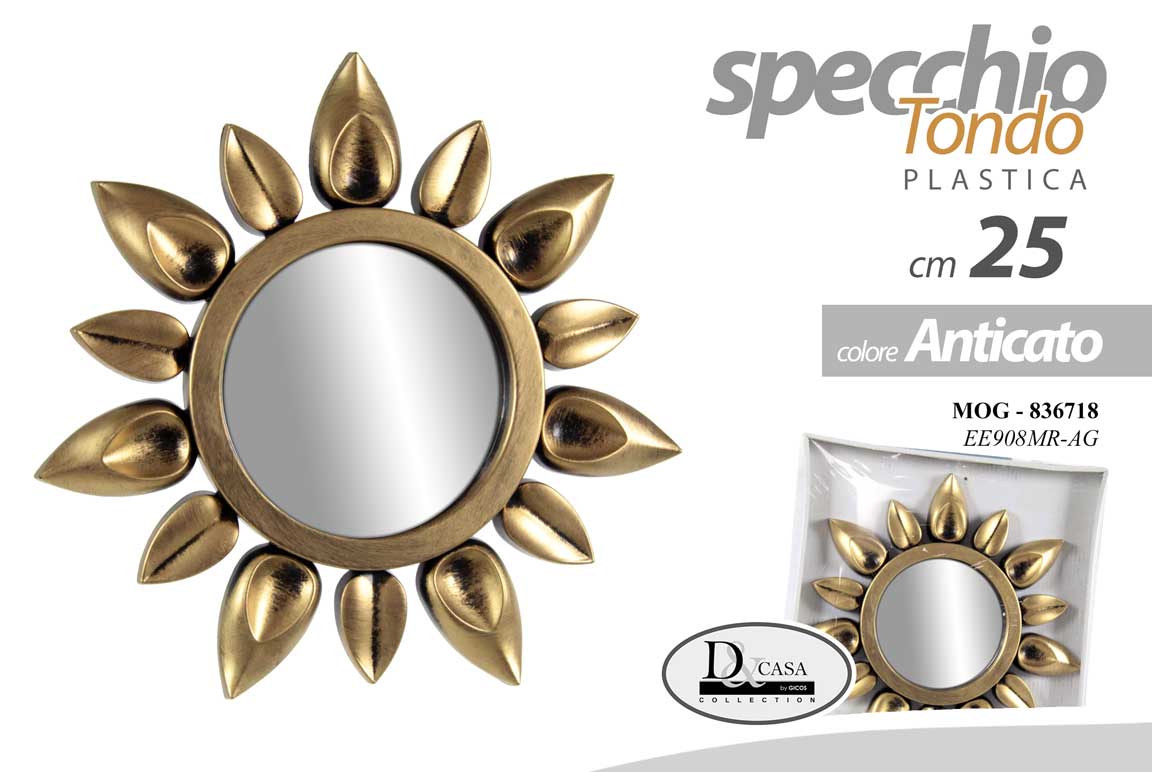 8025569836718 SPECCHIO FIORE GIRASOLE ORO ANTICATO PARETE ARMADIO BAGNO SPECCHIETTO 25 CM - immagine 1