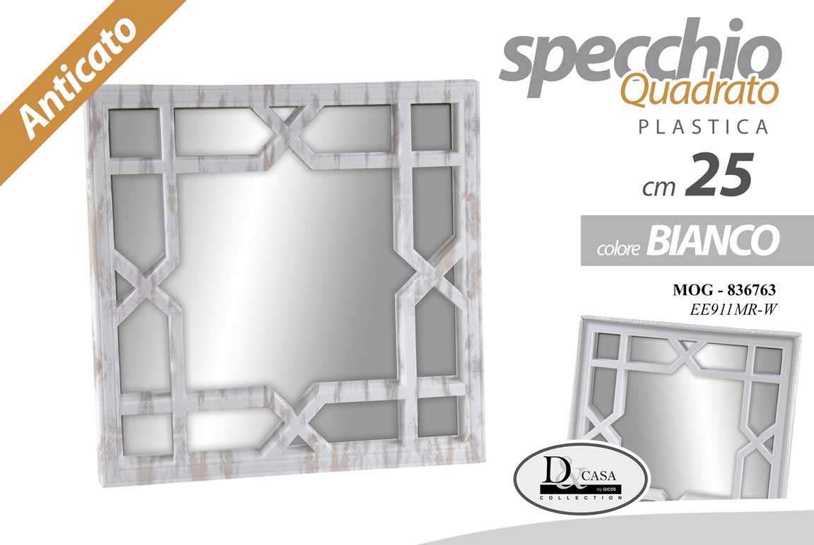 8025569836763 SPECCHIO QUADRATO BIANCO ANTICATO PARETE MOBILI ARMADIO BAGNO SPECCHIETTO 25 CM - immagine 1
