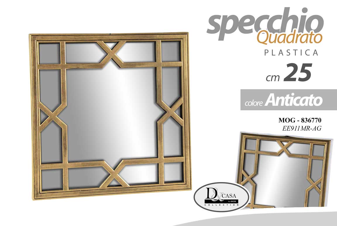 8025569836770 SPECCHIO QUADRATO ORO ANTICATO PARETE MOBILI ARMADIO BAGNO SPECCHIETTO 25*25 CM - immagine 1