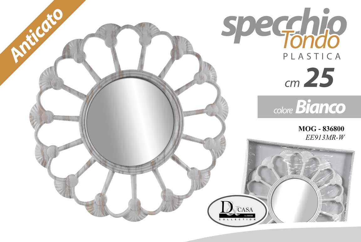 8025569836800 SPECCHIO DA PARETE TONDO BIANCO ANTICATO VINTAGE RETRò BAGNO INGRESSO 35 CM - immagine 1