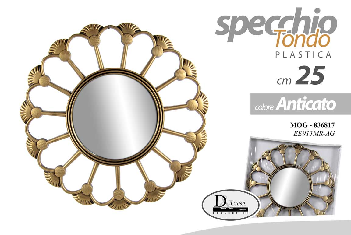 8025569836817 SPECCHIO DA PARETE TONDO BAGNO LETTO ORO BRONZO ANTICATO CLA VINTAGE RETRò 35 CM - immagine 1