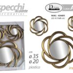 SET 3 SPECCHI PARETE DECORATIVI ORO ANTI SPECCHIO LIBERA INSTALLAZIONE 20-35cm