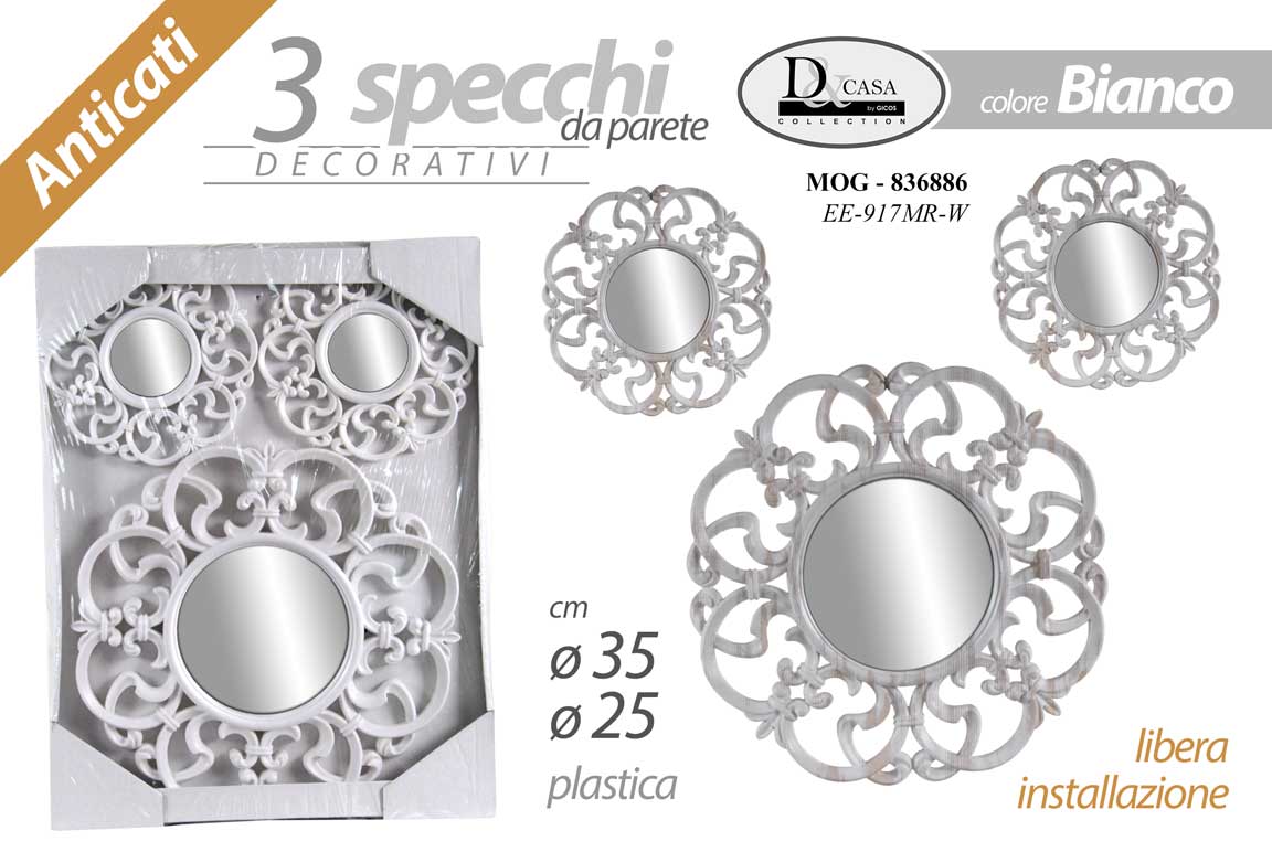 8025569836886 SET 3 SPECCHI PARETE DECORATIVI ANTIC SPECCHIO LIBERA INSTALLAZIONE ORGA 25-35cm - immagine 1