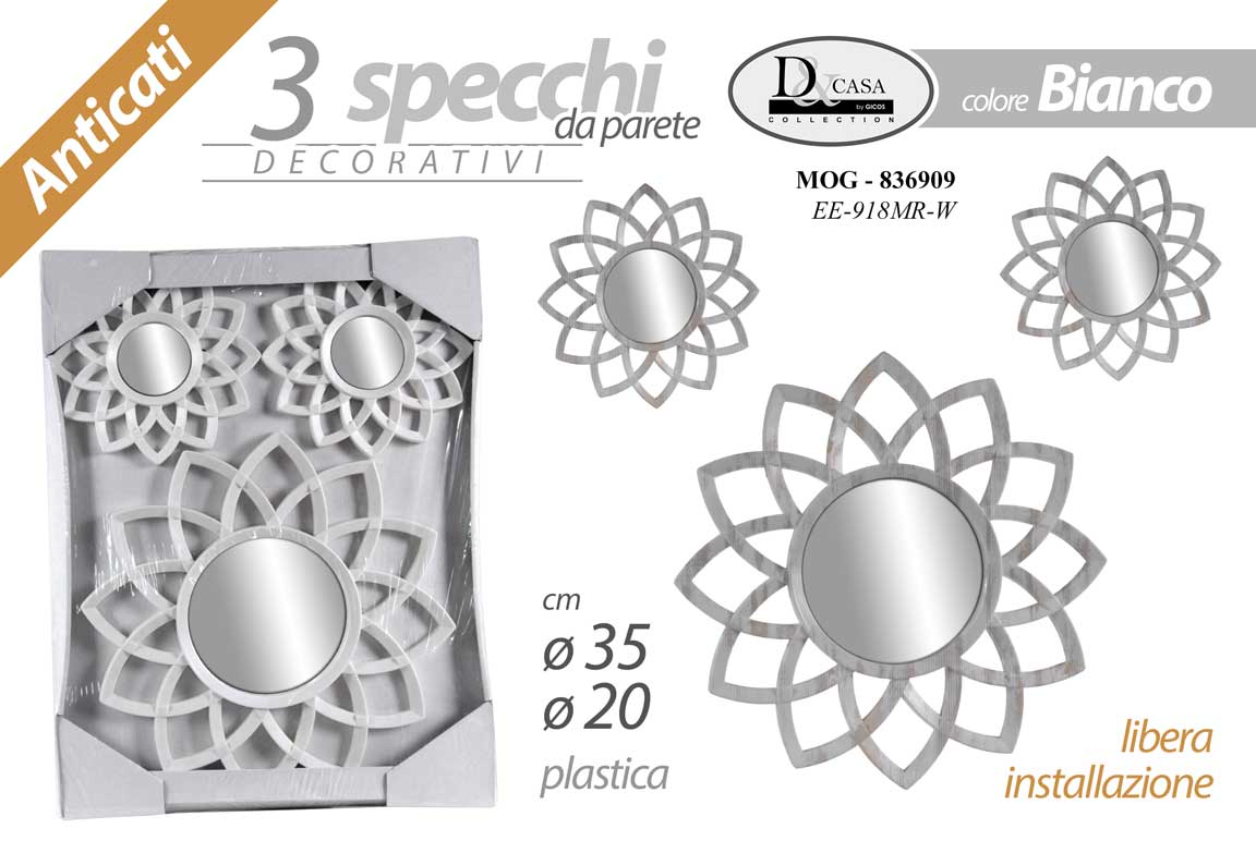 8025569836909 SET 3 SPECCHI PARETE DECORATIVI ANTIC SPECCHIO LIBERA INSTALLAZIONE GIRA 25-35cm - immagine 1