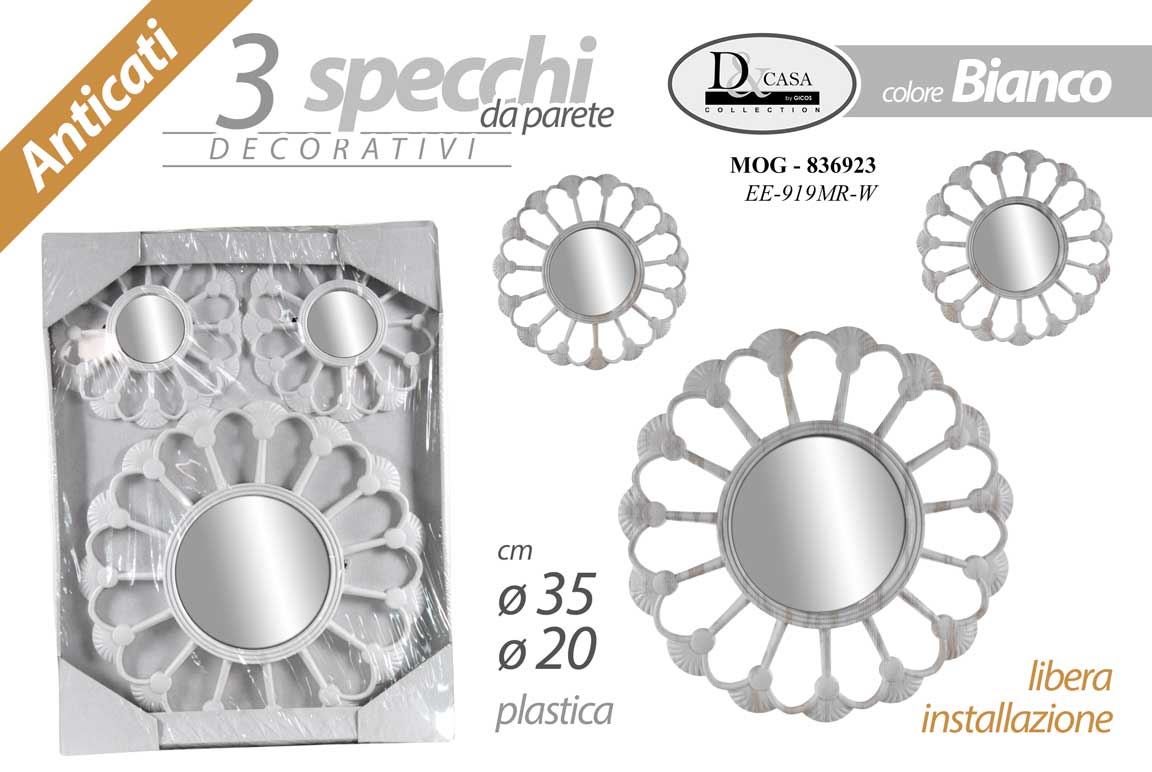 8025569836923 SET 3 SPECCHI PARETE DECORATIVI ANTIC SPECCHIO LIBERA INSTALLAZIONE 25-35cm PIL - immagine 1