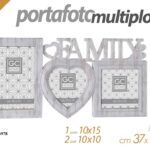PORTAFOTO MULTIPLO DA PARETE BIANCO ANTICATO FAMILY CUORE CORNICE 3 FOTO 37*18