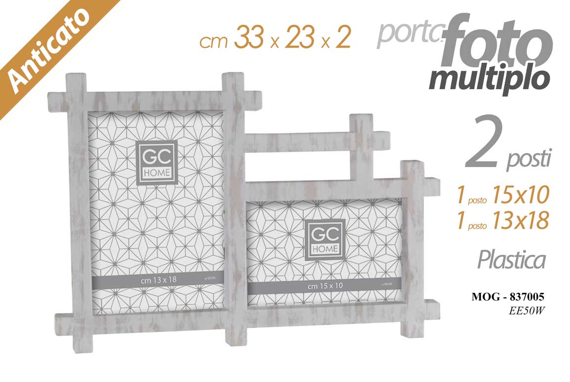 8025569837005 PORTAFOTO MULTIPLO PARETE TAVOLO CORNICE BIANCO ANTICATO 2 FOTO PLAST 33*23 CM - immagine 1