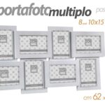 CORNICE PORTA FOTO MULTIPLO 8 POSTI LOVE STILE MODERNO DA PARETE 62*33*3CM