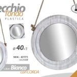 SPECCHIO 40 CM CORDA BIANCO SPECCHIERA PARETE APPESO MURO APPESO TONDO MODERNO