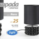 LAMPADA LUMETTO ABAT JOUR DA TAVOLO COMODINO E14 BASE CERAMICA NERO LUX 25*15