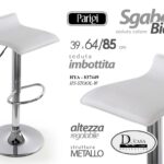 SGABELLO SEDIA CUCINA BAR SALOTTO NEGOZIO METALLO IMBOTTITO BIANCO 87/105cm