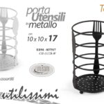 CONTENITORE PORTA MESTOLI UTENSILI CUCINA TONDO METALLO NERO BIANCO MODERNO 17cm