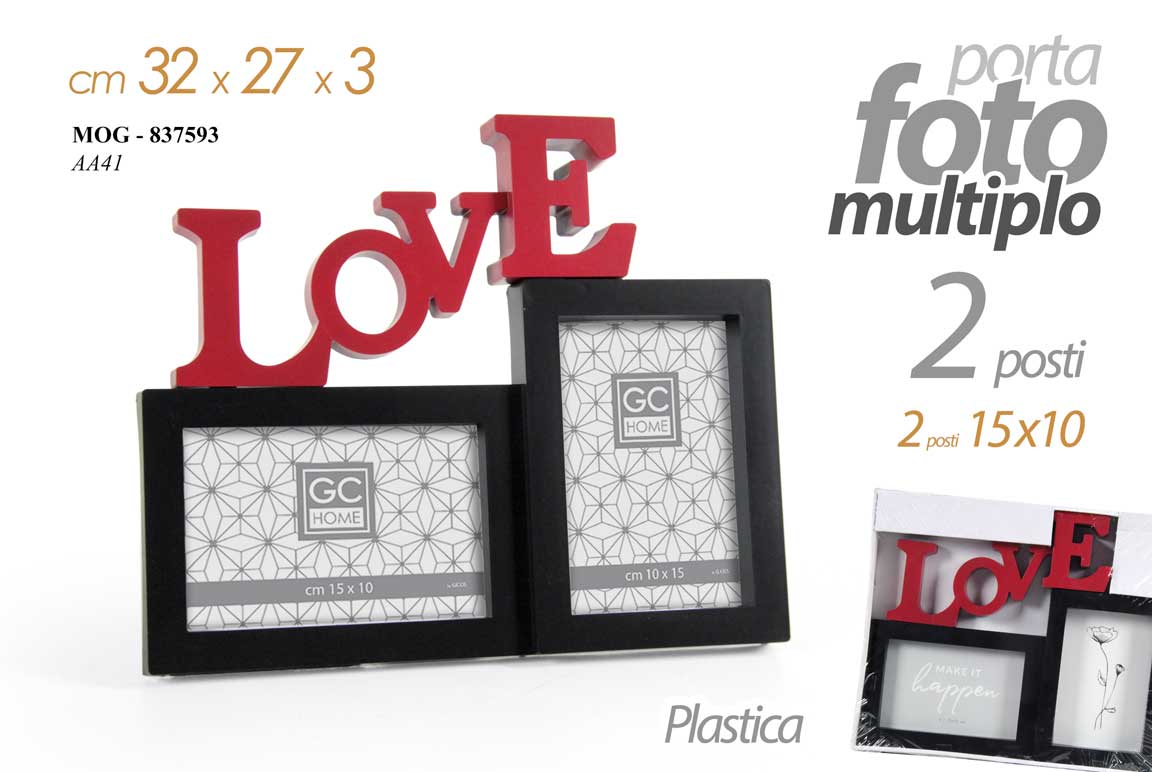 8025569837593 PORTAFOTO MULTIPLO DA PARETE TAVOLO LOVE NERO ROSSO CORNICE 2 FOTO PLAST 32*27cm - immagine 1