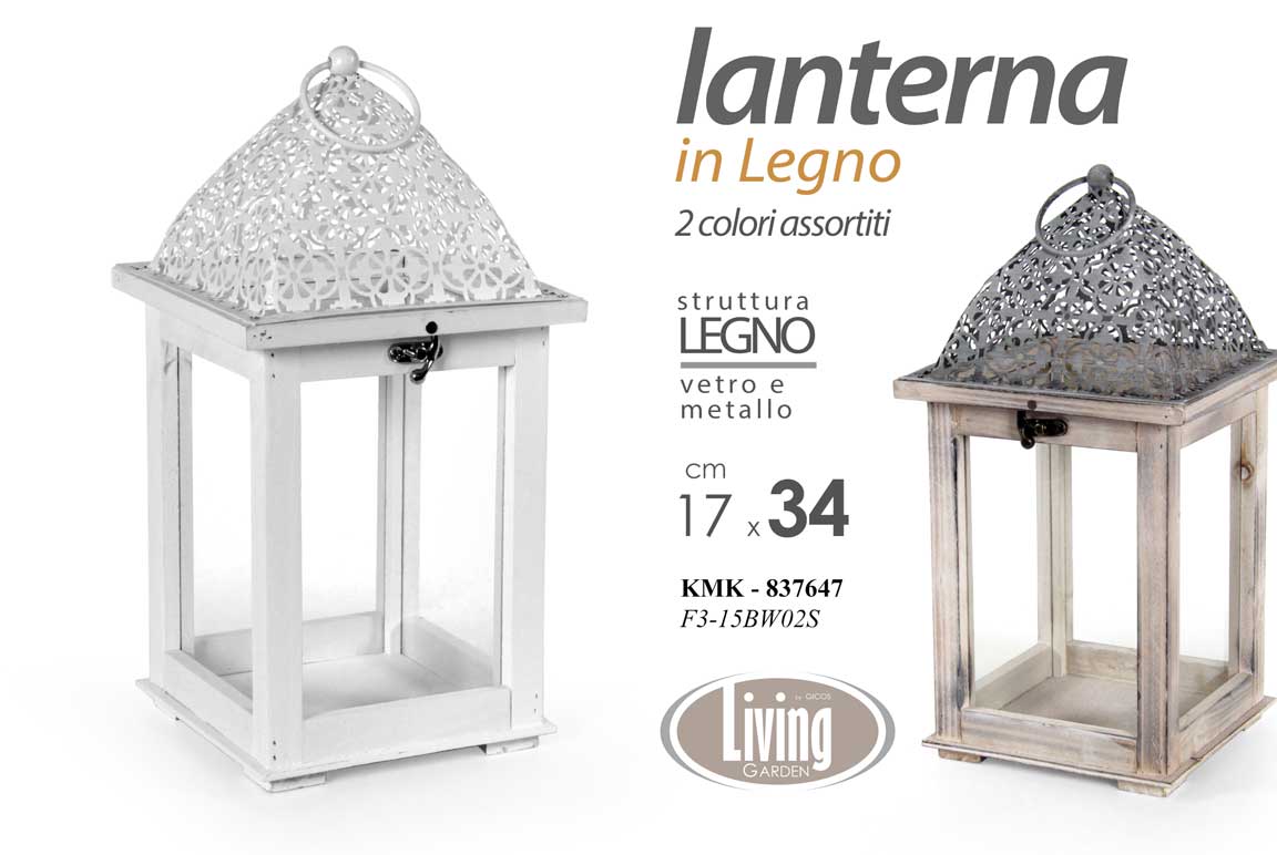 8025569837647 LANTERNA LEGNO ANTICATA PORTACANDELA LEGNO CASA EVENTI GIARDINO TEA LIGHT 34*17 - immagine 1