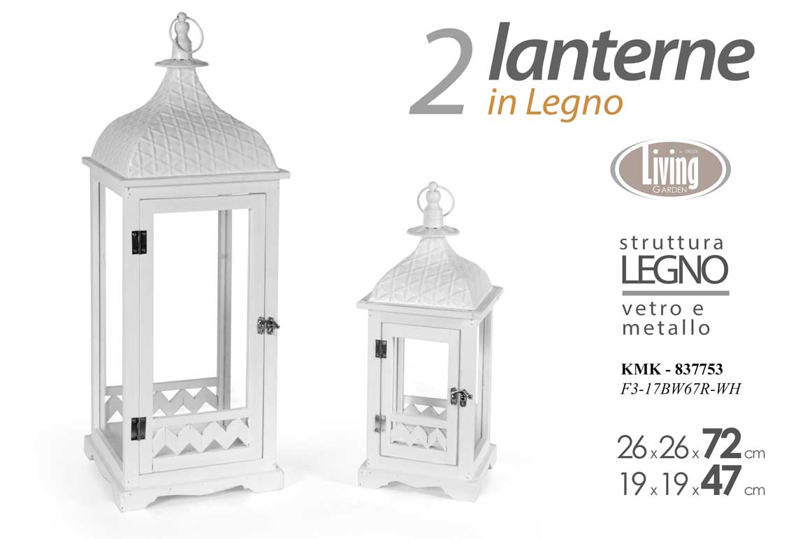 8025569837753 SET 2 LANTERNE PORTACANDELA LANTERNA METALLO LEGNO EVENTI GIARDINO 72 e 47 cm - immagine 1