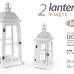 SET 2 LANTERNE PORTACANDELA LANTERNA METALLO LEGNO EVENTI GIARDINO 74 e 52 cm