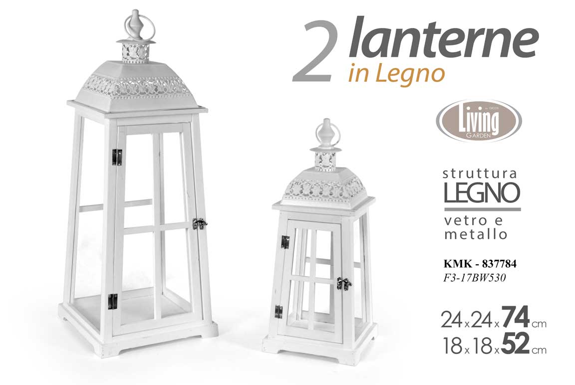 8025569837784 SET 2 LANTERNE PORTACANDELA LANTERNA METALLO LEGNO EVENTI GIARDINO 74 e 52 cm - immagine 1