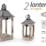 SET 2 LANTERNE PORTACANDELA CASA EVENTI LEGNO ANTICATO VETRO METALLO 41 & 29 cm
