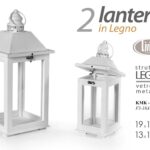 SET 2 LANTERNE PORTACANDELA CASA EVENTI LEGNO ANTICATO VETRO METALLO 41 & 29cm