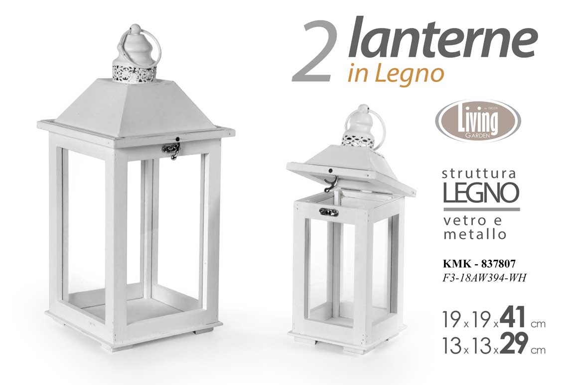 8025569837807 SET 2 LANTERNE PORTACANDELA CASA EVENTI LEGNO ANTICATO VETRO METALLO 41 & 29cm - immagine 1