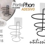 Portaphon da parete adesivo Supporto muro porta asciugacapelli metallo ass 15cm